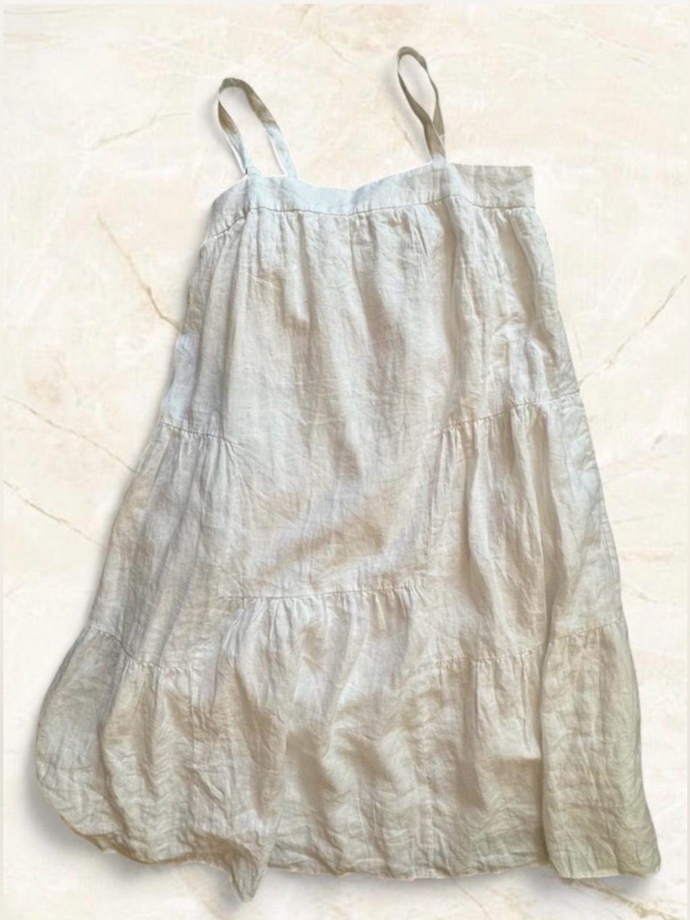 Quince European Trapeze White Linen Midi Dress Minimalist L